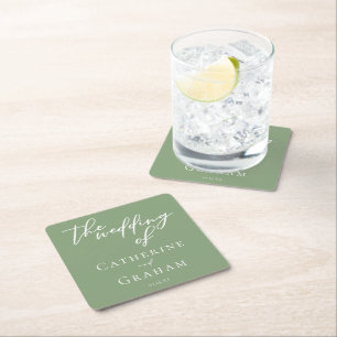 Sage Green White Typografy Custom Wedding Rechteckiger Pappuntersetzer