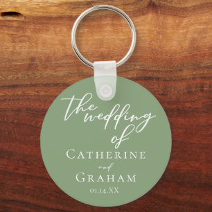 Sage Green White Typografy Custom Wedding Schlüsselanhänger