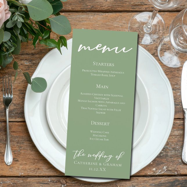Sage Green White Typografy Hochzeitessen Menükarte (Von Creator hochgeladen)