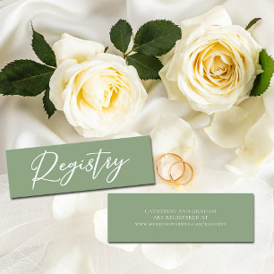 Sage Green White Typografy Wedding Registry Mini Visitenkarte