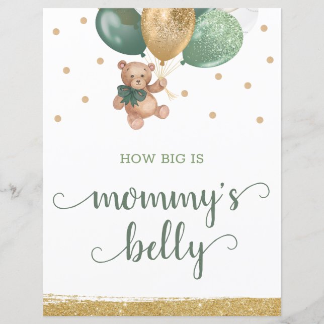 Sage Green wie groß ist Mommy's Bauch Teddy Bären (Vorderseite)