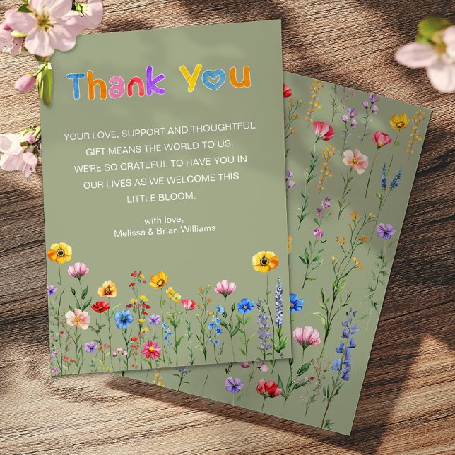 Sage Green Wildblume Baby in Bloom Danke Karte (Wildflowers Thank You Card)
