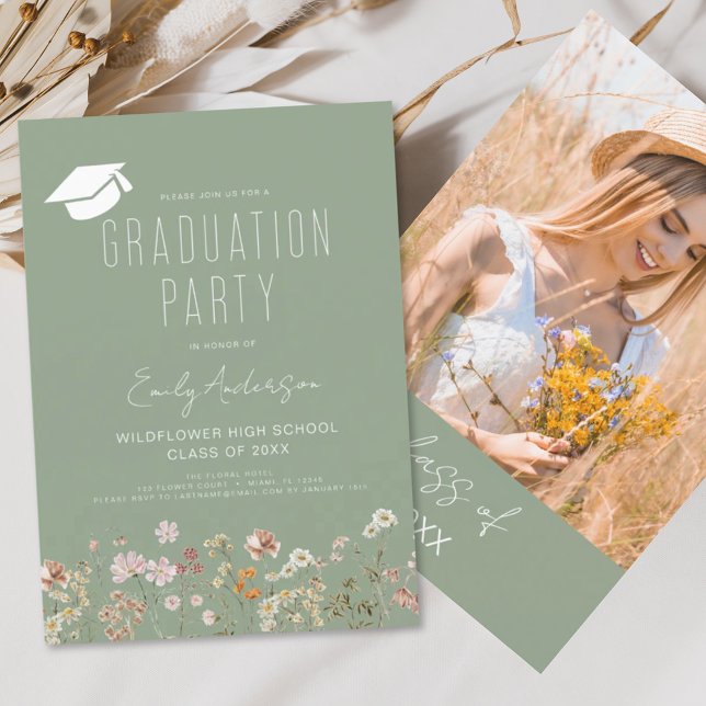 Sage Green Wildblume Bloom Graduation Party Boho Einladung (Von Creator hochgeladen)