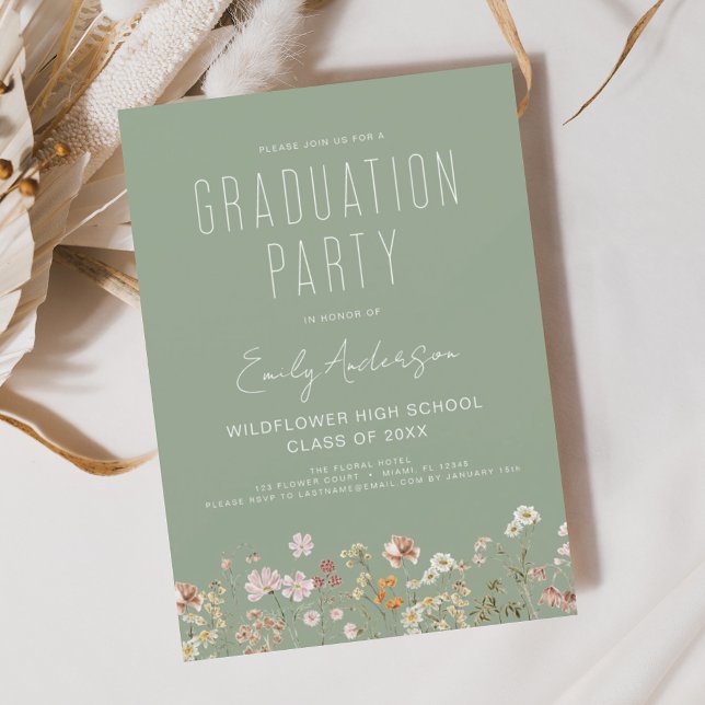Sage Green Wildblume Bloom Graduation Party Boho Einladung (Von Creator hochgeladen)
