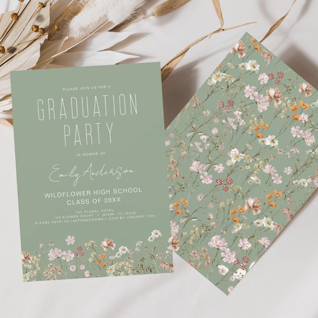 Sage Green Wildblume Bloom Graduation Party Boho Einladung (Von Creator hochgeladen)