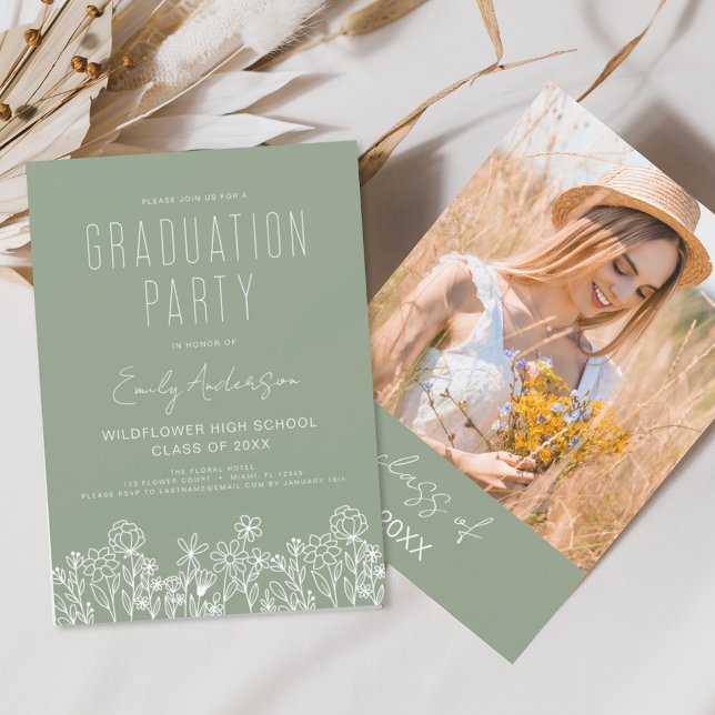 Sage Green Wildblume Bloom Graduation Party Boho Einladung (Von Creator hochgeladen)