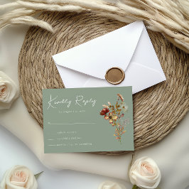 Sage Green Wildblume Boho Wedding RSVP Card