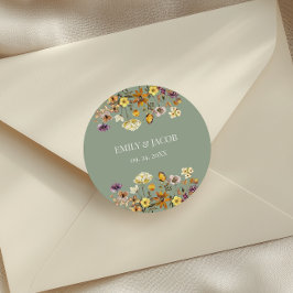 Sage Green Wildblume Boho Wedding Runder Aufkleber