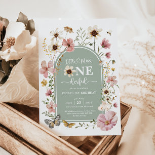 Sage Green Wildblume Miss Onederful 1. Geburtstag Einladung