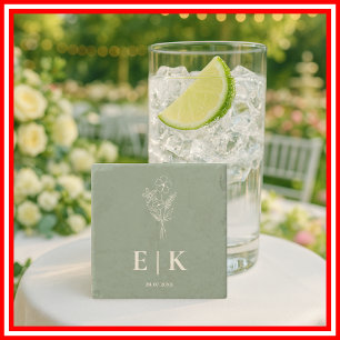 Sage Green Wildblume Monogram Wedding Steinuntersetzer