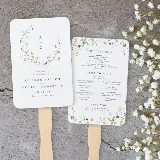 Sage Green Wildblume Rustic Boho Hochzeitsprogramm Fächer (Elegant Wildflower Rustic Boho Wedding Program Hand Fan)