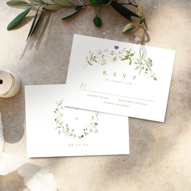 Sage Green Wildblume Rustic Boho Wedding RSVP Karte (Sage Green Wildflower Rustic Boho Wedding RSVP)