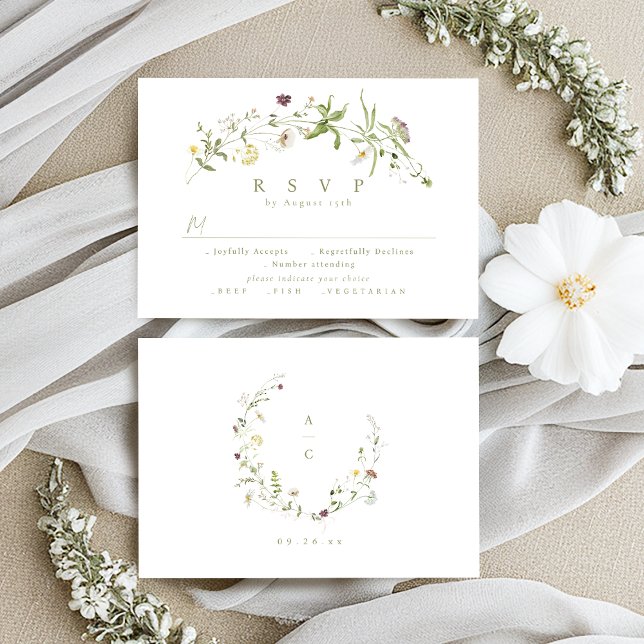 Sage Green Wildblume Rustic Boho Wedding RSVP Karte (Sage Green Wildflower Rustic Boho Wedding RSVP)
