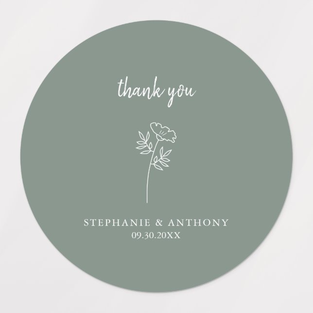 Sage Green Wildblume Wedding Danke Etiketten (Design 1)