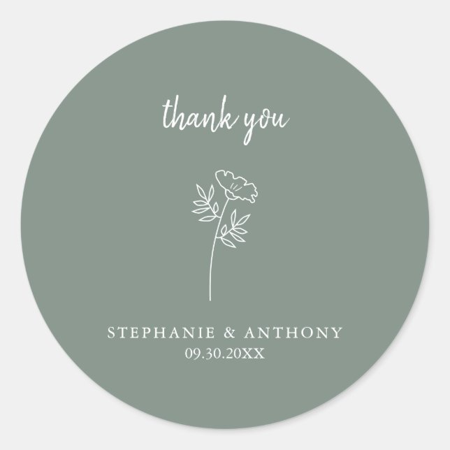 Sage Green Wildblume Wedding Danke Runder Aufkleber (Vorderseite)