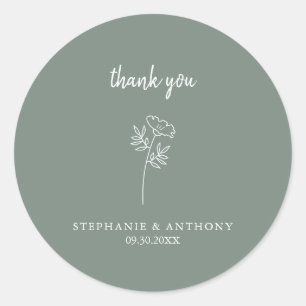 Sage Green Wildblume Wedding Danke Runder Aufkleber