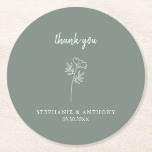 Sage Green Wildblume Wedding Danke Runder Pappuntersetzer