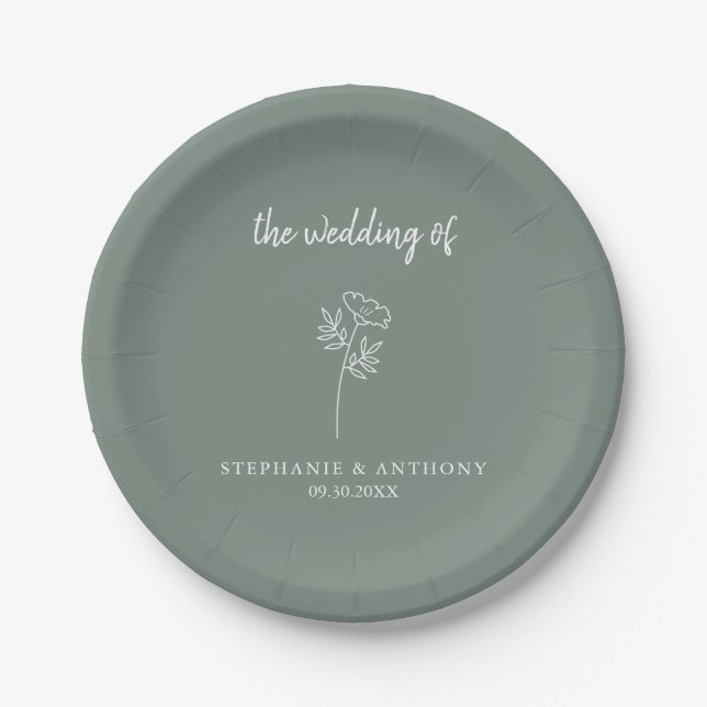 Sage Green Wildblume Wedding Pappteller (Vorderseite)