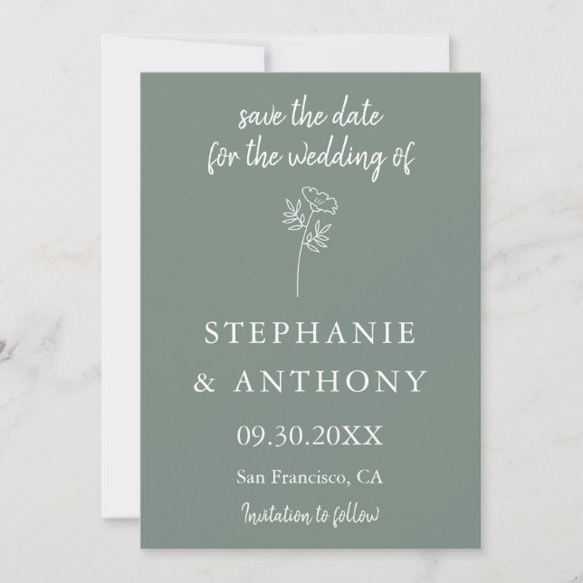 Sage Green Wildblume Wedding Save The Date (Vorderseite)