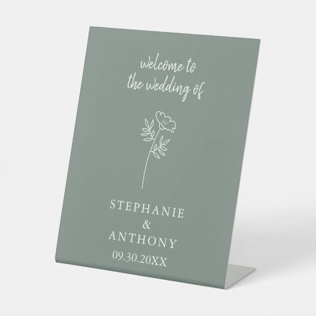 Sage Green Wildblume Wedding Sockelschild (Vorderseite)