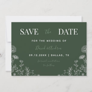 Sage Green Wildblumen Gezeichnet Blätter fallen Save The Date