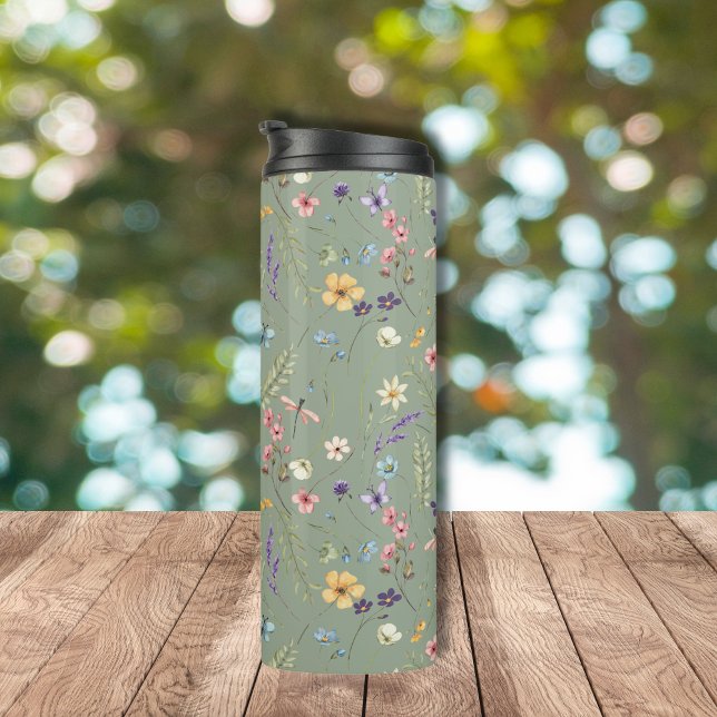 Sage Green Wildblumen Personalisiert Thermosbecher (Von Creator hochgeladen)