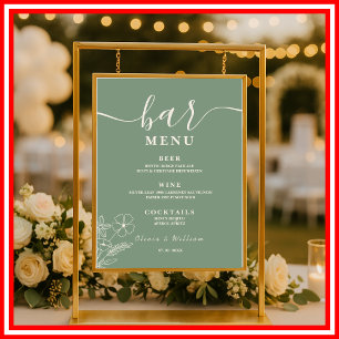 Sage Green Wildblumen Wedding Bar Menu Poster