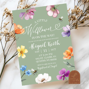 Sage Green Wildflower Baby Shower Einladung
