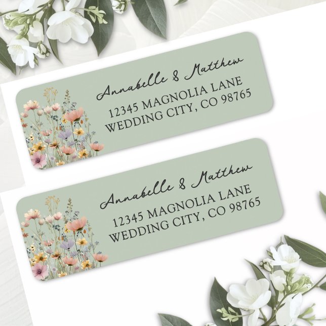 Sage Green Wildflower Floral Return Address (Sage Green Wildflower Floral Return Address Label)