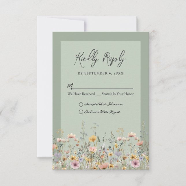 Sage Green Wildflower Floral Wedding RSVP (Devant)