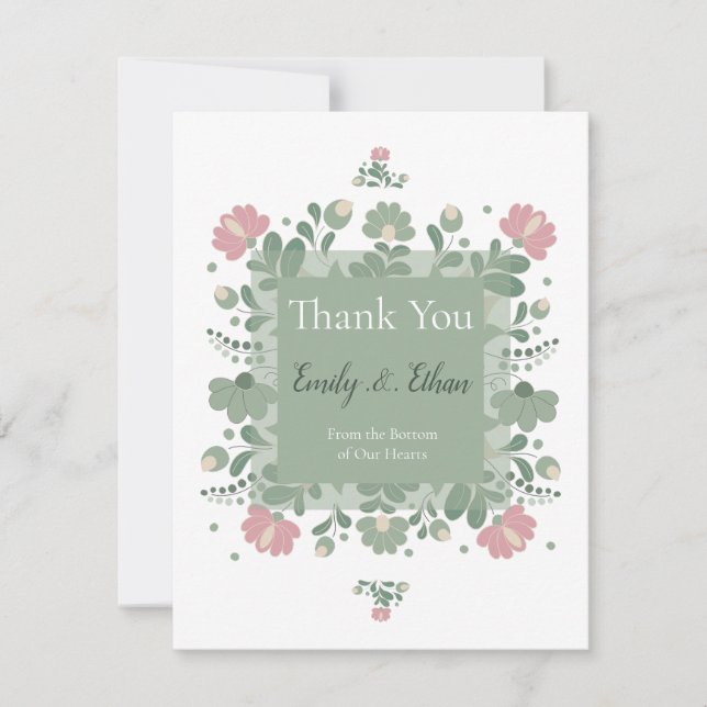Sage Green Wildflower Folk Wedding  Dankeskarte (Vorderseite)