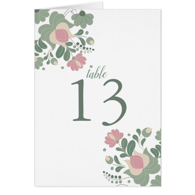 Sage Green Wildflower Folk Wedding Table Card (Vorne)