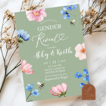 Sage Green Wildflower Gender Reveal Invitation