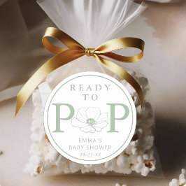 Sage Green Wildflower Ready to Pop Baby Shower  Runder Aufkleber