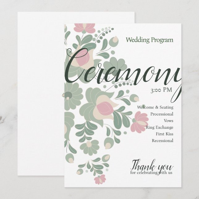 Sage Green Wildflower Wedding Design Flat Program Programm (Vorne/Hinten)