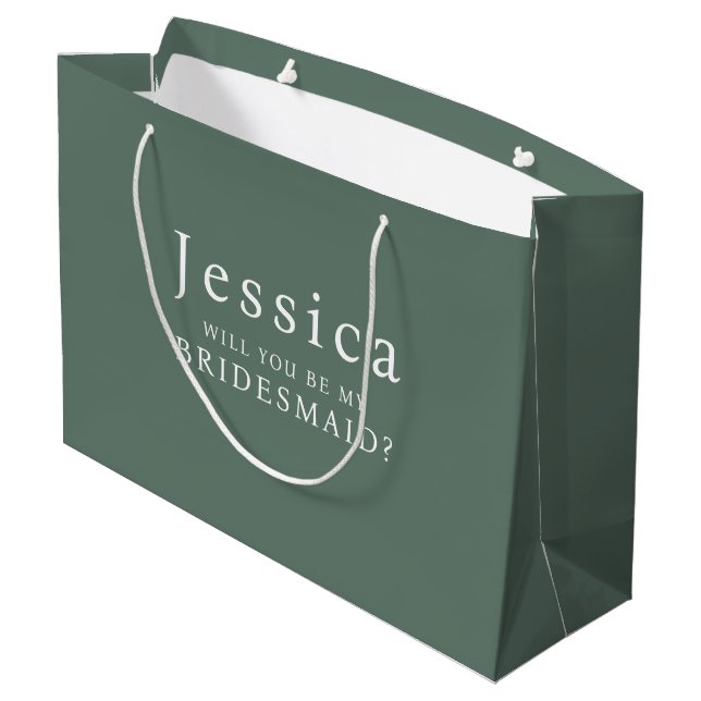 Sage Green Will You Be My Bridesmaid Proposal Große Geschenktüte (Rückseite Schrägansicht)