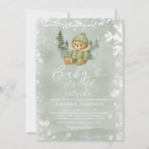 Sage Green Winter Boy Bear Baby Es ist kalt drauße Einladung