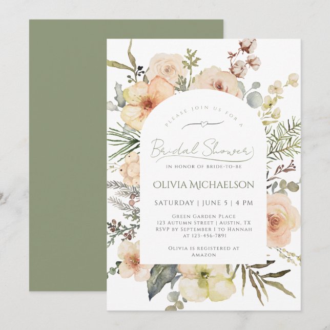 Sage Green Winter Cotton Floral Bridal Shower Einladung (Vorne/Hinten)