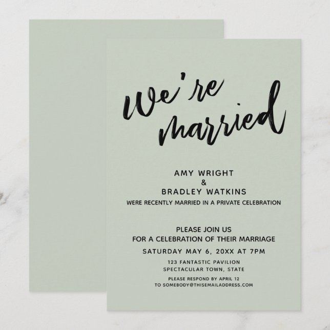 Sage Green Wir sind Verheiratet nach Hochzeit Empf Einladung (Vorne/Hinten)