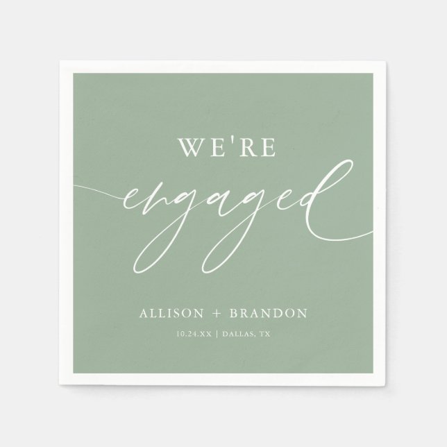 Sage Green Wir sind Verlobte Engagement Party Napk Serviette (Vorderseite)