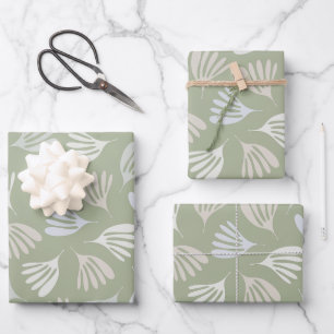 Sage Green Wisp Blätter Modernes Abstraktes Muster