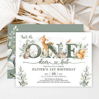 Sage Green Woodland 1. Geburtstag Junge Einladung
