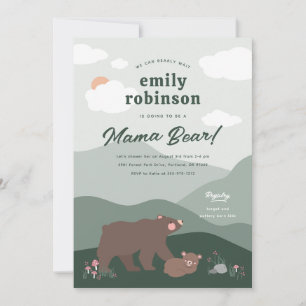 Sage Green Woodland Mountian Mama Bear Baby Dusche Einladung
