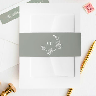 Sage Green Wreath Classic Monogram Wedding Einladungsbanderole