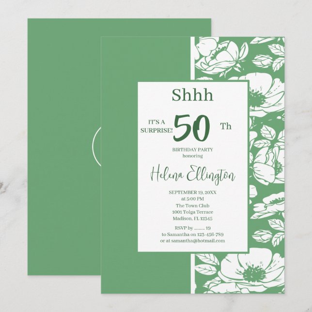 Sage Green zum Geburtstag Einladung (Vorne/Hinten)