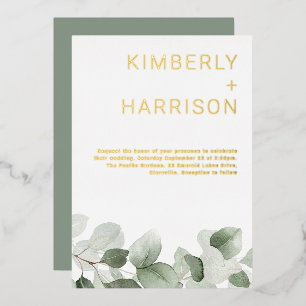 Sage Greenery Blätter Moderne Hochzeit Golden Folieneinladung
