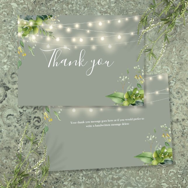 Sage Greenery Bloral String Lights Dankeskarte (Sage Greenery Floral String Lights Thank You Card)