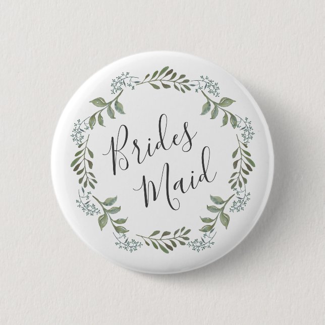 Sage Greenery Botanischer Wreath Bridesmaid Button (Vorderseite)