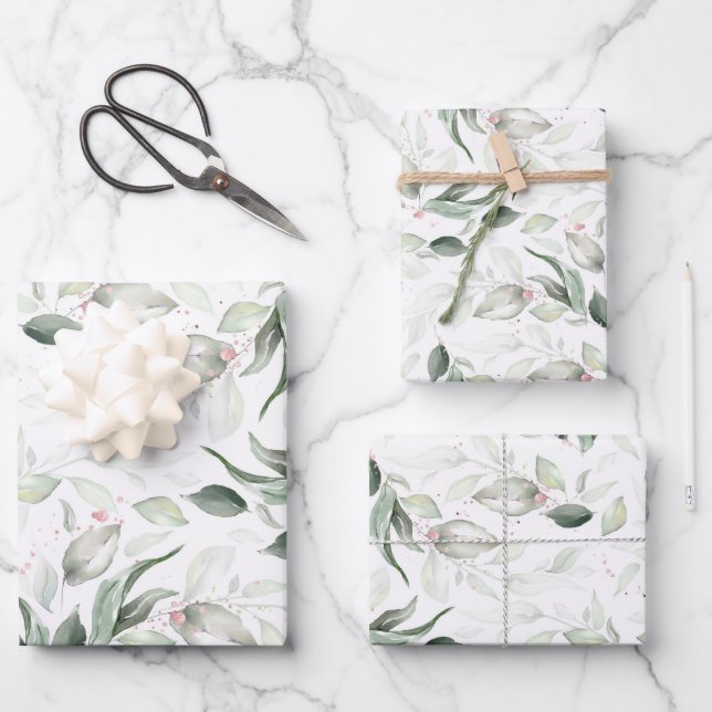 Sage Greenery Elegante Soft Rose Gold Foliage Geschenkpapier Set (Vorderseite)