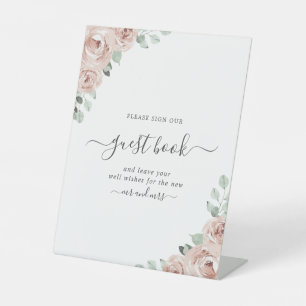 Sage Greenery Floral Dusty Rose Gästebuch Hochzeit Sockelschild